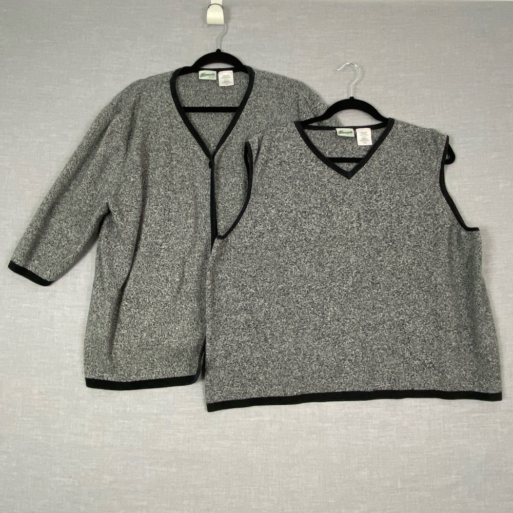 Penman's Plus Sweater and Vest Set Gray Knit with Black Trim Sz 24W